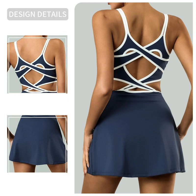 FUBEIKE Womens Dresses Sports Dress Women's Golf Wear With Chest Pad High Elastic Quick-Drying Beauty Back Dress