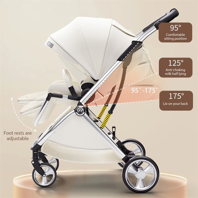 Luxe Kinderwagen Eivormige Stoel Voor Pasgeboren Met Één Hand Achterover Leunen Kinderwagen Compacte Tweeweg Draagbare Opvouwbare Kinderwagen