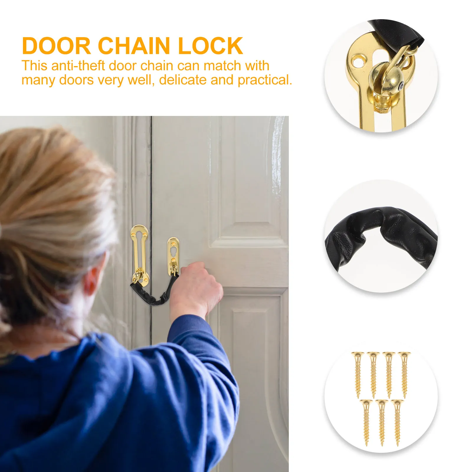 Stainless Steel Door Chain Lock Heavy Duty Anti-Theft Latch For Home Office Security Door Bolt Hardware Fixtures