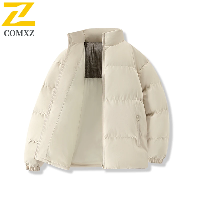 معطف سترة رجالي بياقة واقفة مقاوم للرياح دافئ بلون سادة خفيف الوزن مبطن للمشي لمسافات طويلة والسفر والتزلج والعمل سترة الخبز الشتوية