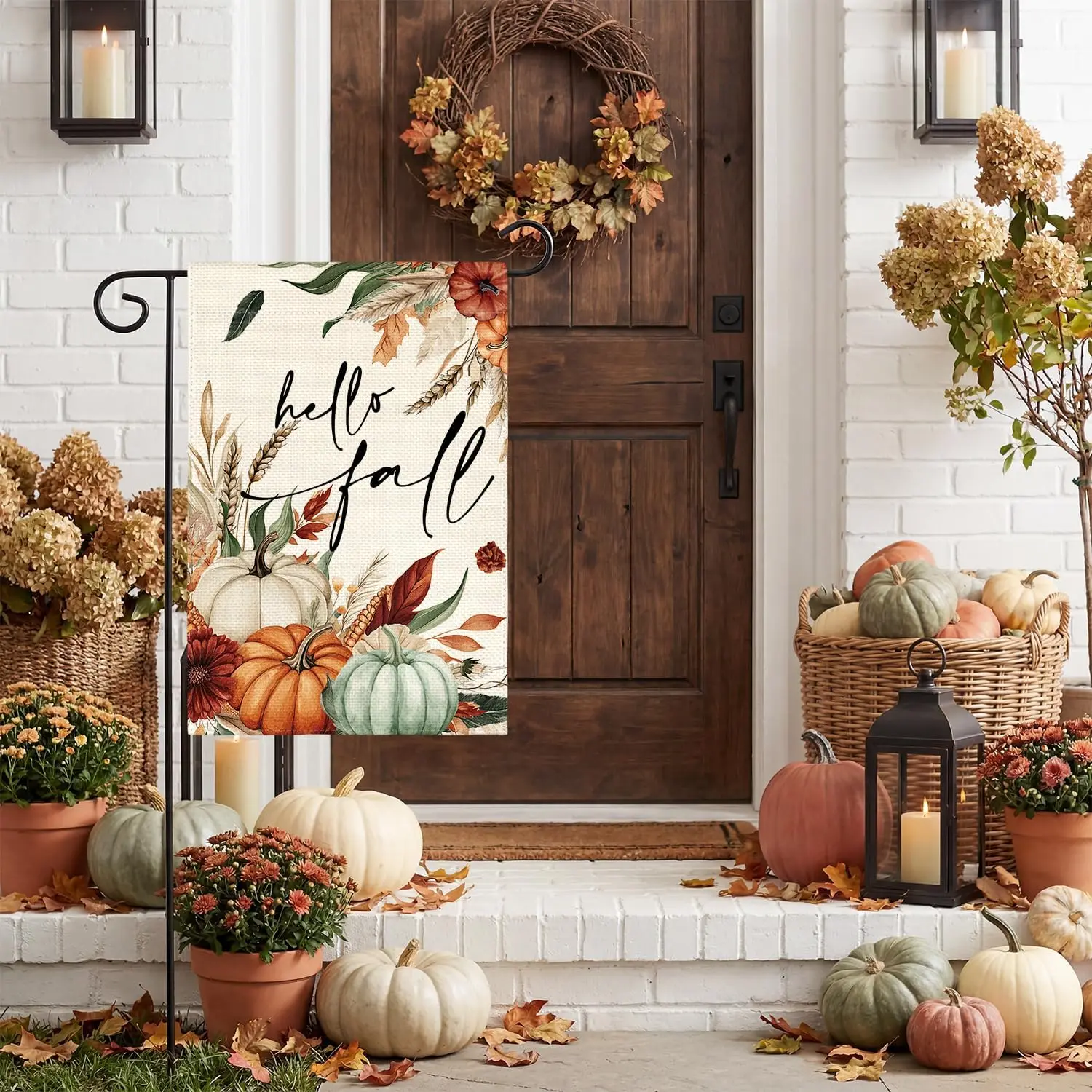 AVOIN colorlife Floral Hello Fall Garden Flag 12x18 Inch for Outside | Double Sided, Weather & Fade Resistant, Yard Outd kkz