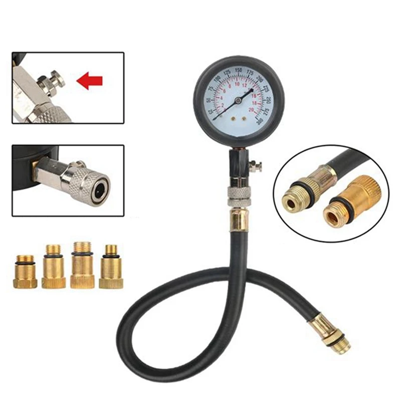 Car Motorcycle 0-300Psi Gasoline Engine Compression Tester Auto Petrol Gas Cylinder Pressure Gauge Tester