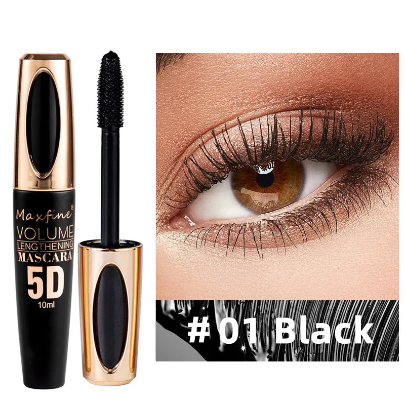 5D Mascara Waterproof Sweatproof Non Smudging Creates Dense Long Lashes With Silicone Brush Head For Base Laying