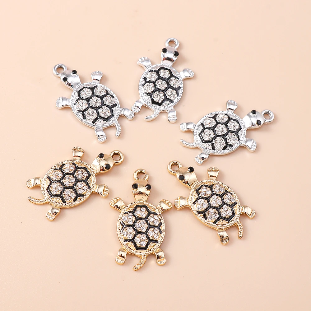 Leslie 10 Stück luxuriöse, gold- und silberplattierte Kristall-Schildkröten-Anhänger für Armbänder, Halsketten, Ohrringe, handgefertigter DIY-Schmuck – Detail 4