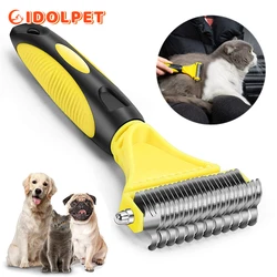 Brosse de toilettage double face en acier inoxydable pour animaux de compagnie, peigne à râteau sous-manteau pour chiens et chats, élimine facilement les nœuds