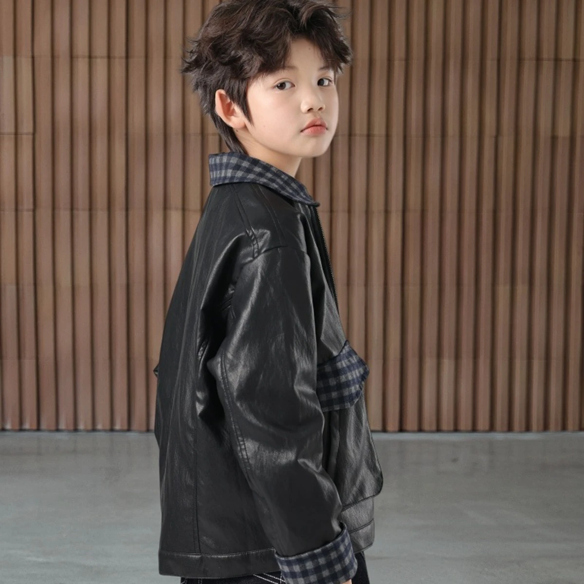 New Boys' Motorcycle Leather Jacket Korean Style Autumn Biker Jacket Cool Kids' Faux Leather Coat Trendy Boy's Outerwear