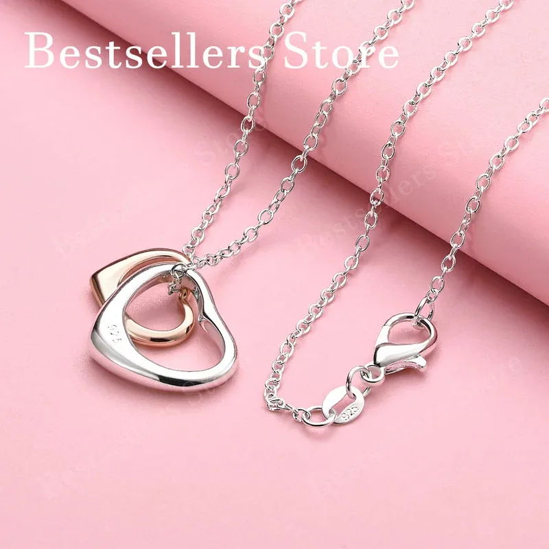 

Изысканное колье с подвеской в ​​форме двойного сердца из стерлингового серебра 925 пробы, длина 16-30 дюймов, для женской моды, свадебных и помолвочных украшений