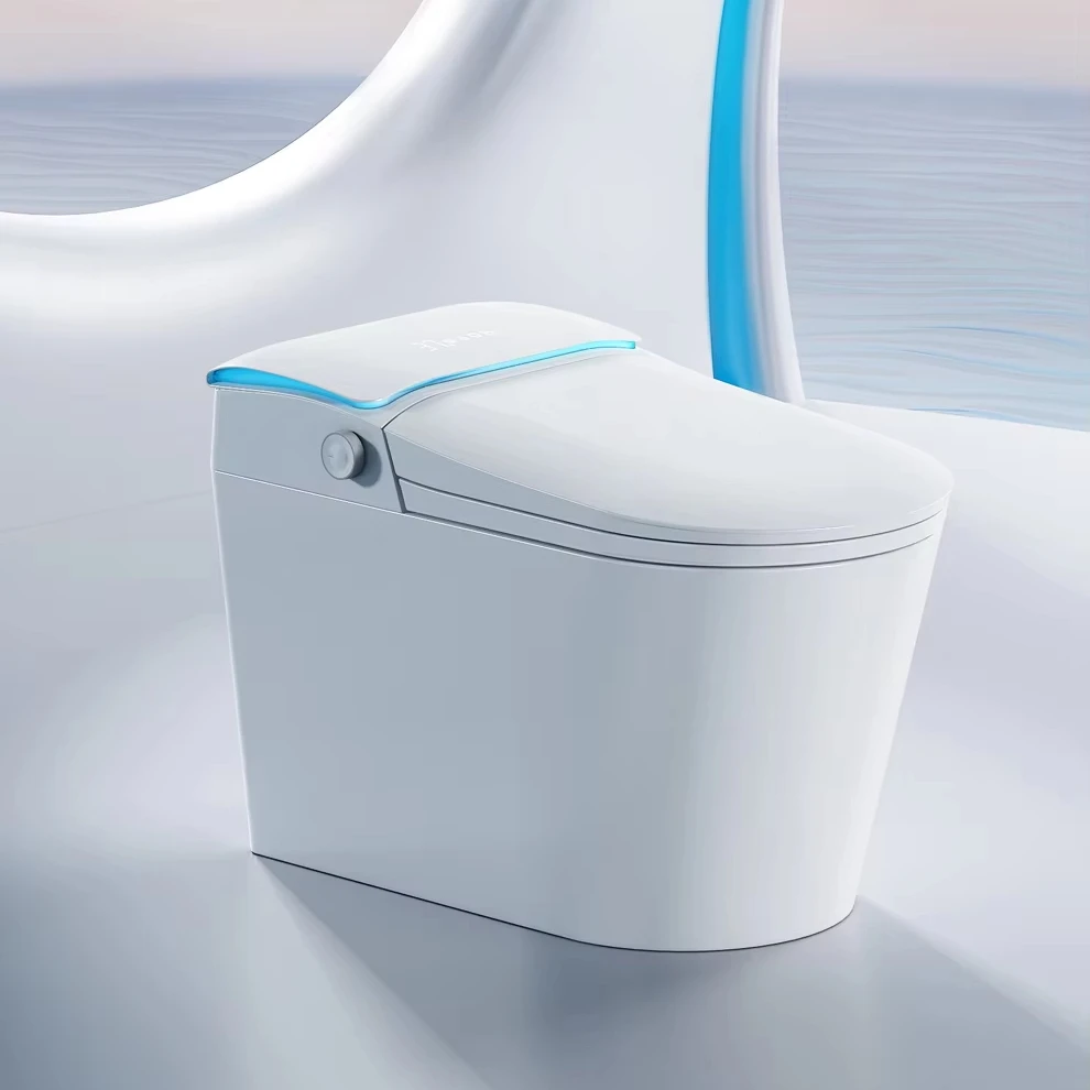 High-end Modern Smart Toilet with Remote Control, Premium Seat, Heated Bidet, S-trap Drain, Slimline Integrated Hidden Cistern