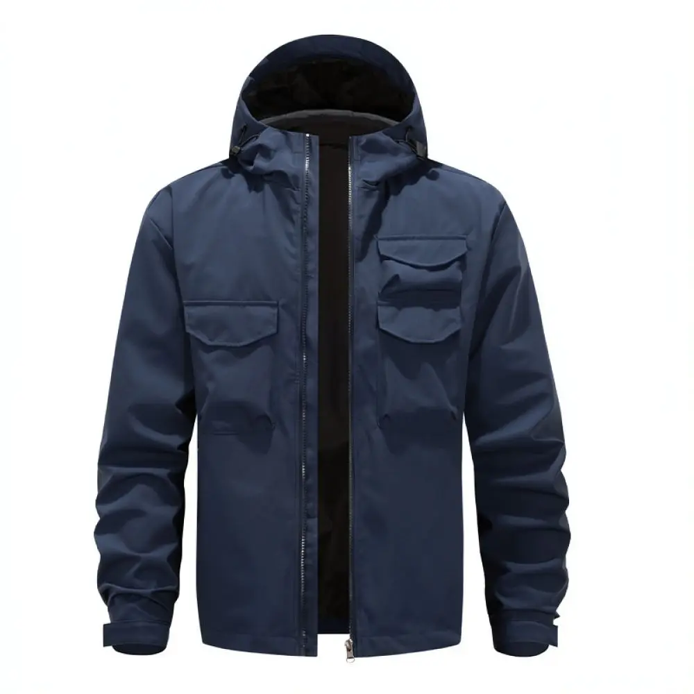 Mens Fashion Hooded Cargo Jacket Thin Casual Utility Outerwear Multi Pocket Long Sleeve Loose Fit Spring Autumn Coat