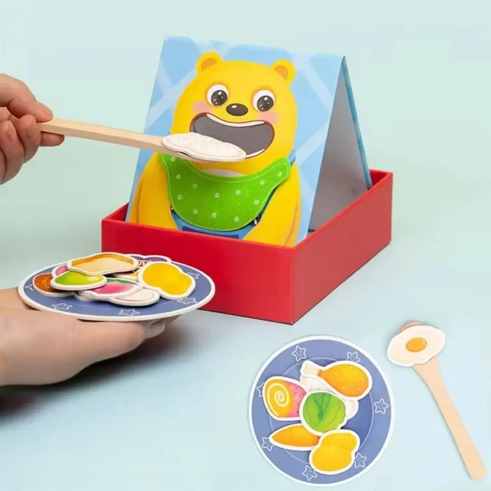 Simulação de alimentação de alimentos jogo de alimentação role play simulação urso fingir conjunto de comida colher de papel pai-filho brinquedo de alimentação para amigo