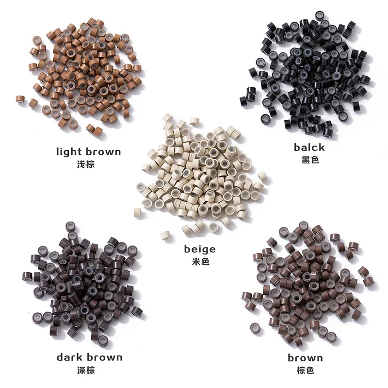 

100/500Pcs Hair Extentions Micro Rings Links Beads 5mm Silicone Lined Beads for Human Hair Extensions Tool-Multi-colored