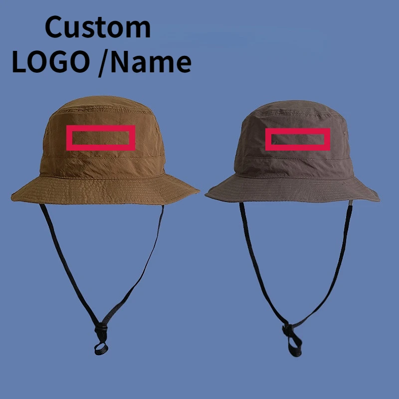 

Customized Printed Logo Outdoor Quick-drying Windproof Rope Bucket Hat Men Summer Sun Hats Women Versatile Casual Fishing Cap