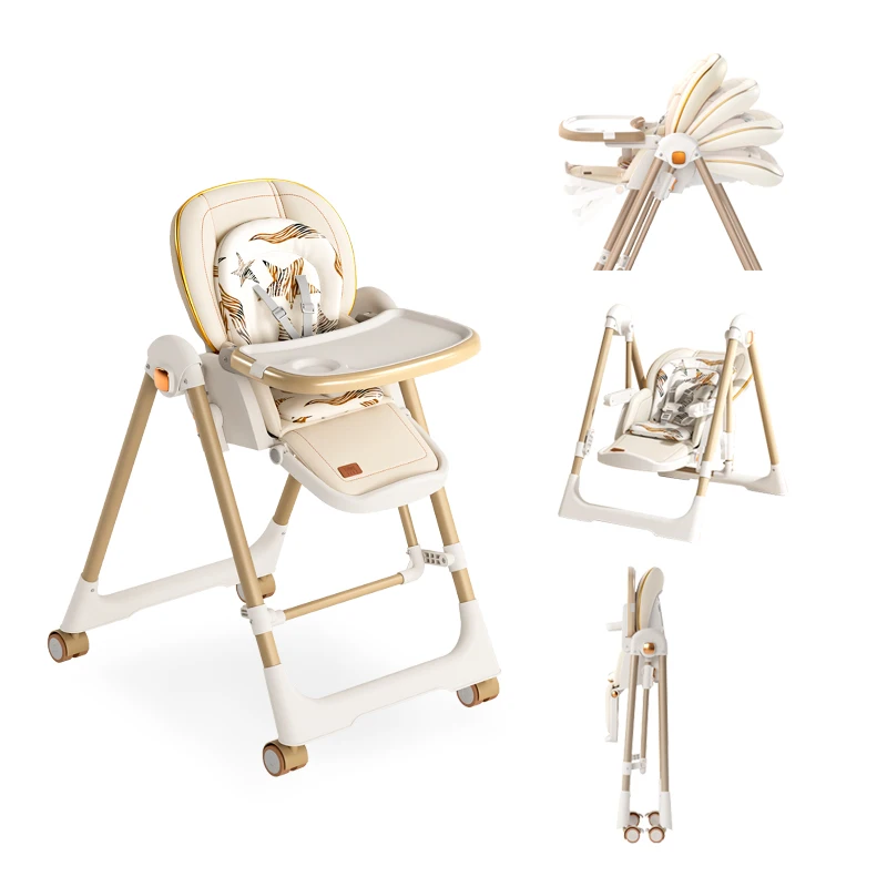 New 3-in-1 Baby Feeding High Chair Swing Baby Feeding Chair Deluxe Baby Safety High Chair with Wheels