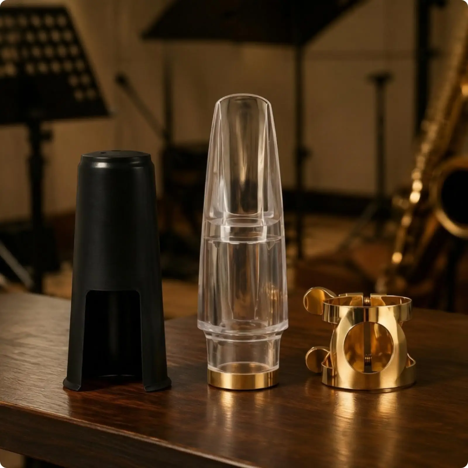 Transparent ABS Alto Saxophone Mouthpiece Safeguarding ABS Sax Mouthpiece with Metal Band Adjustable Gold for Musicians
