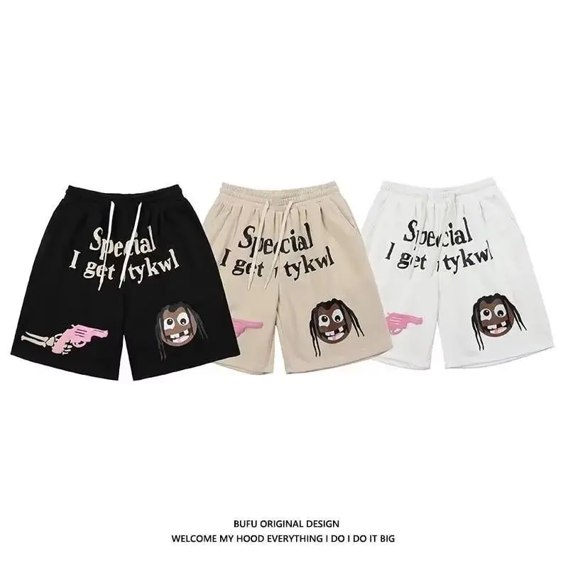 Summer Shorts Gun Element Print Women Man Knee Pants Harajuku female Loose High Waist Five Point Pants Cartoon y2k Man Shorts