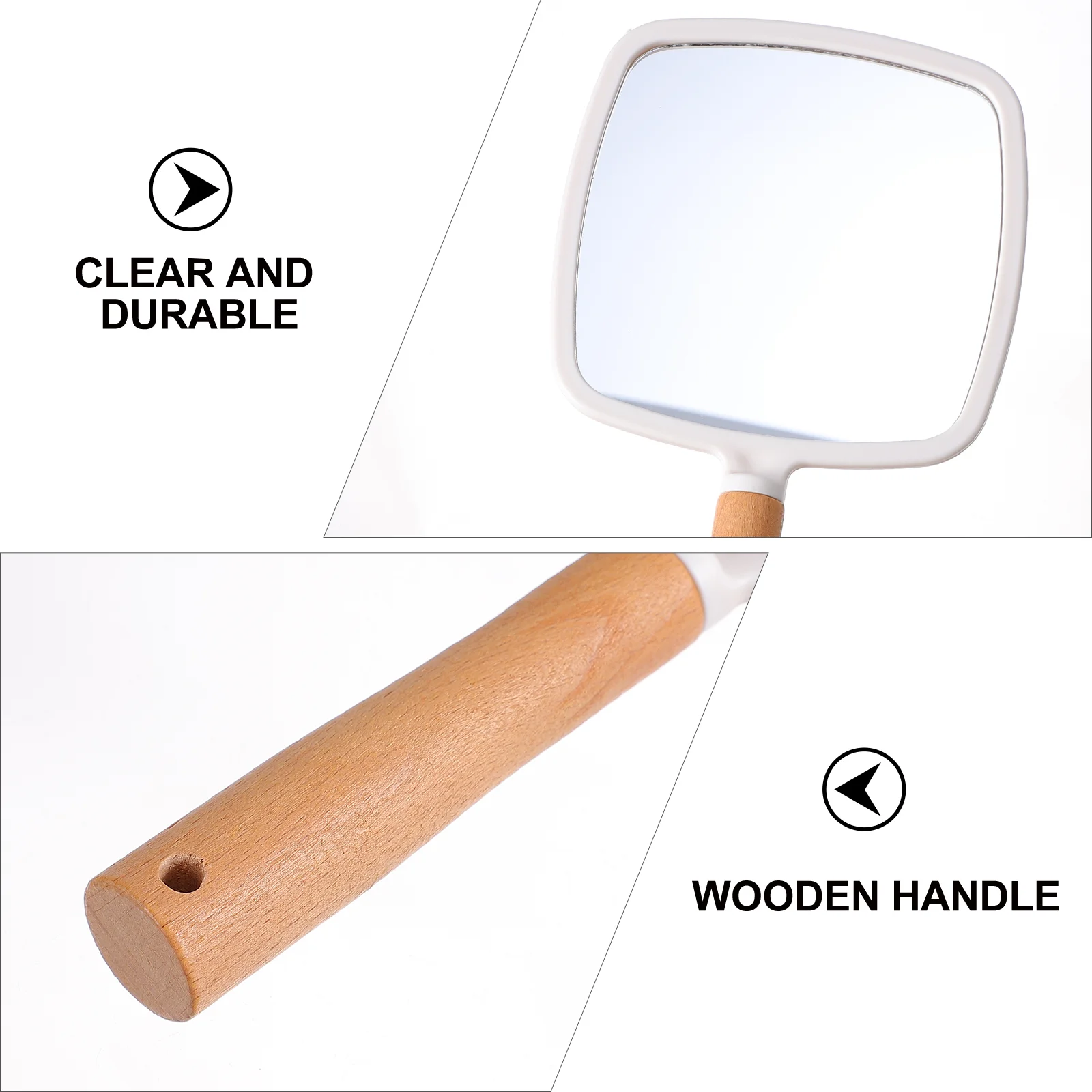 Handle Mirror Vanity Salon Handheld Women Portable Makeup Barber Wood The