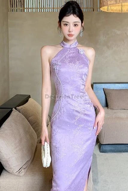 

2025 new chinese style purple butterfly sleeveless slimming cheongsam dress sexy fashion female summer elegant party qipao dress
