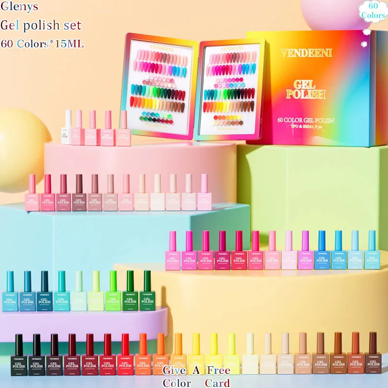 Glenys 60 color nail polish glue one bottle of one color immersion gel color matching card nail salon nail art varnish set