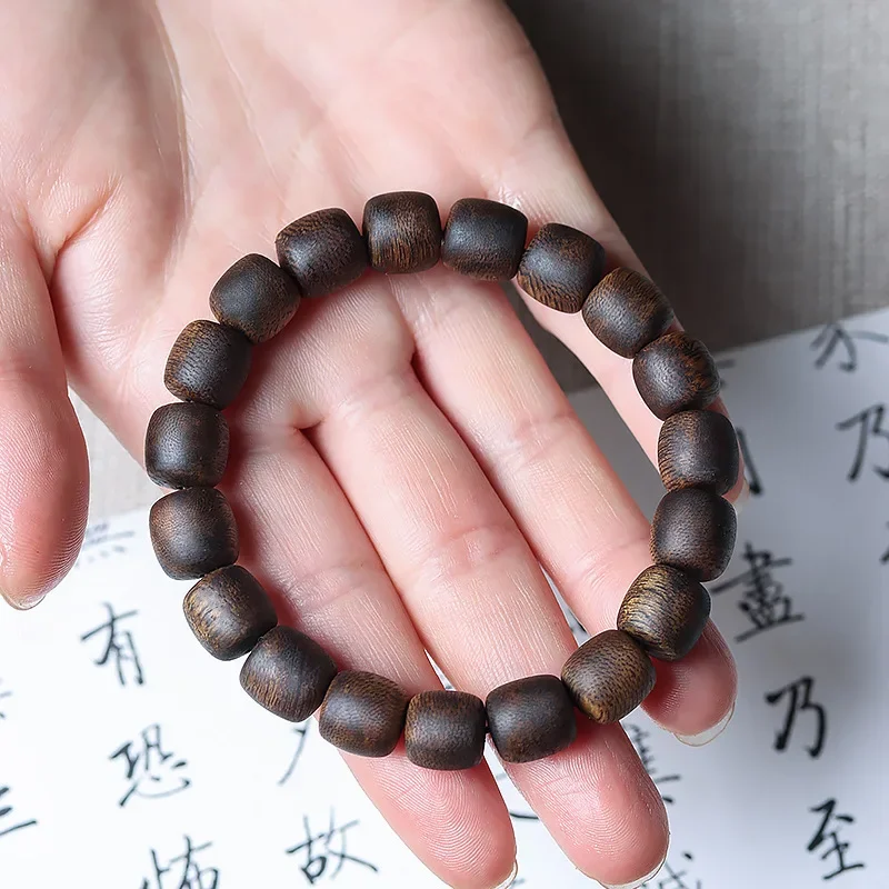 Vietnam Nha Zhuang Full Submerged Chess Nan Agarwood Bracelet Old Barrel Beads Wooden Buddha Beads Single Ring Bracelet