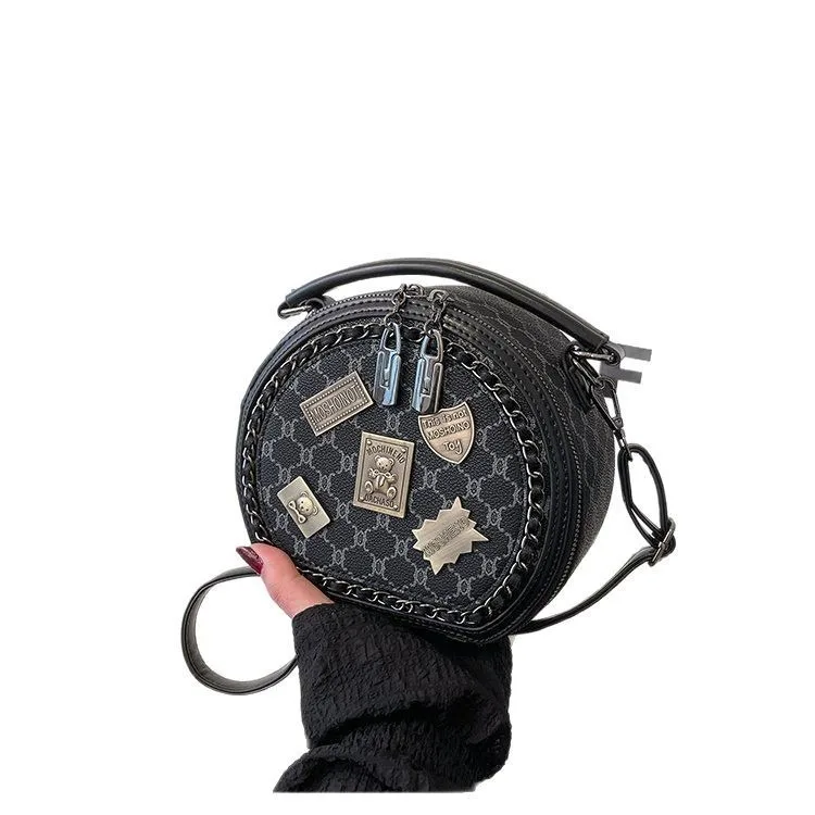 Luxuriöse Retro-Abzeichen-Rundtasche 2025 – hochwertige Mini-Box-Umhängetasche, stilvoll für den trendigen Look und den täglichen Gebrauch von Damen