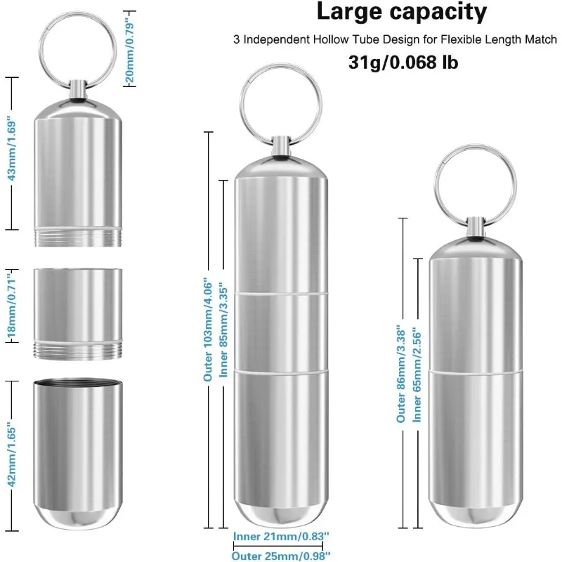 Waterproof Aluminum Pill Box Case Bottle Cache Drug Holder for Traveling Camping Container Keychain Medicine Box Health Care - view 5
