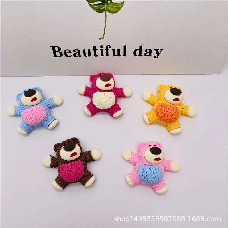 Accesorios de joyería de resina de dibujos animados de oso de fresa, pegamento en crema DIY, pegatina divertida para refrigerador para niños, horquilla casera móvil, 3 uds.