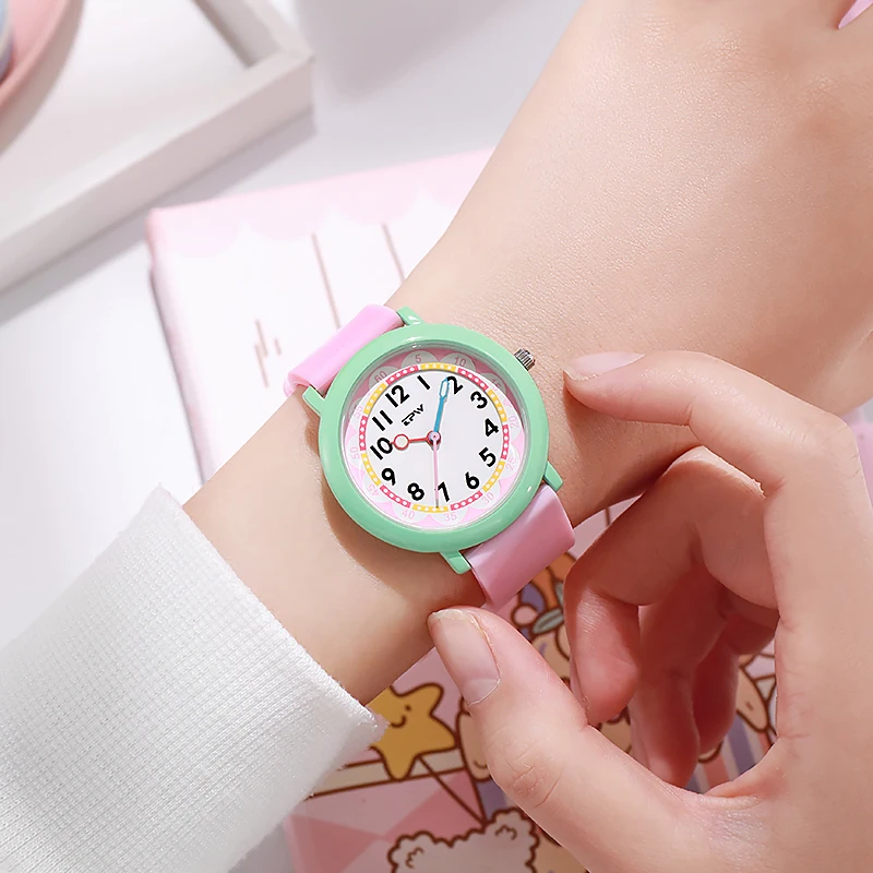 37mm Colorful Dial Cute Watch For Young Ladies Rubber Strap Luminous Hands