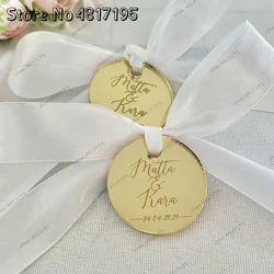 20/50/100Pcs Personalized Tag Engraved Mirror Acrylic Round Circle Wedding Party Name Baby Baptism Decoration Custom Henna Gift