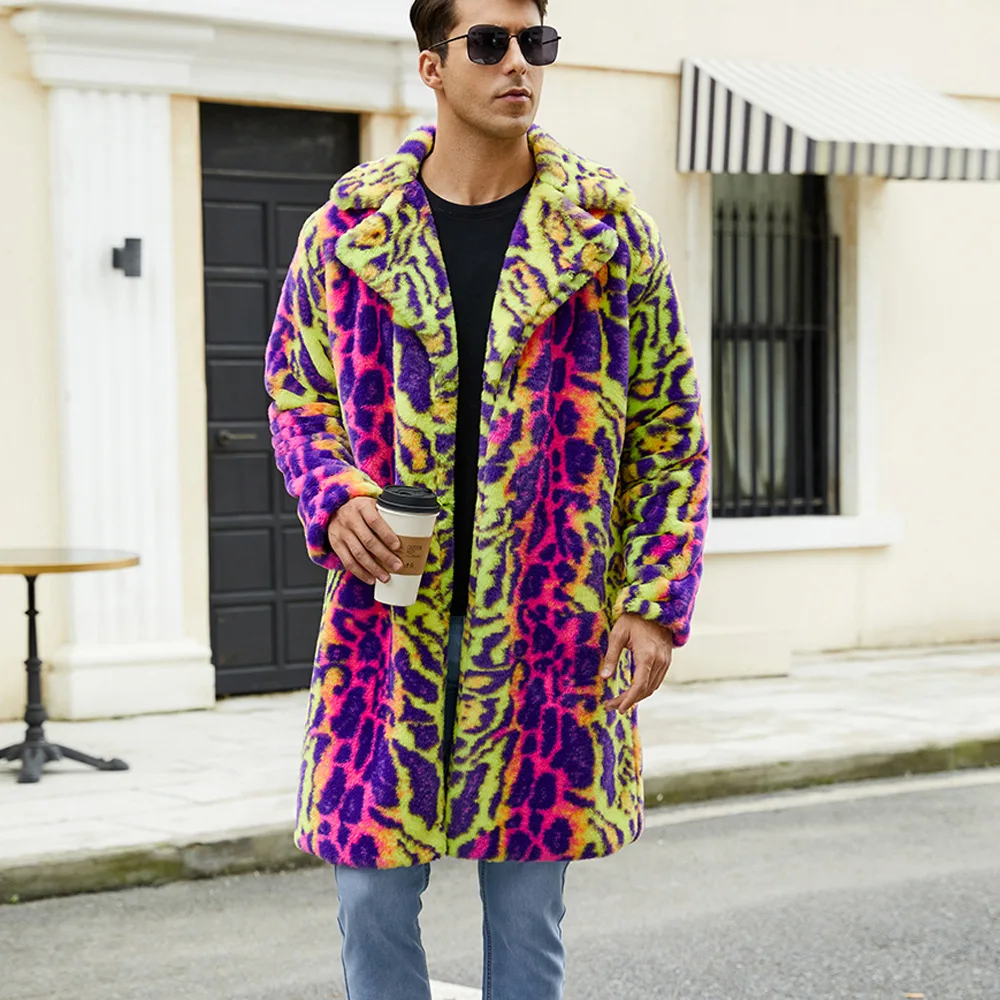 2025 homens leopardo impressão jaqueta de inverno cardigan casaco quente parkas outwear grosso pele do falso casacos de lã de pelúcia multicolorido