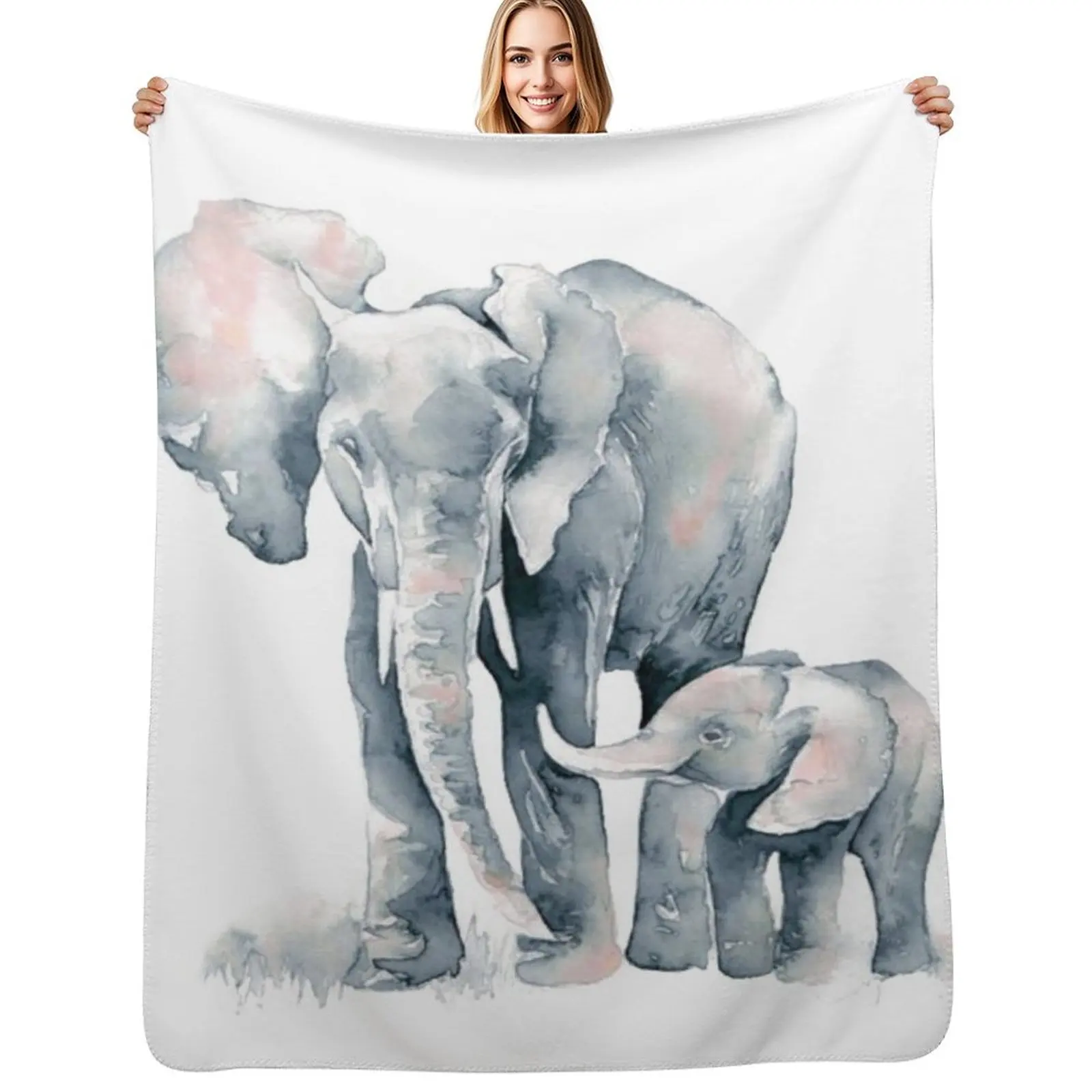 

Mother and Baby Elephant Throw Blanket Fluffy Cozy Throw Blanket for Home Decor