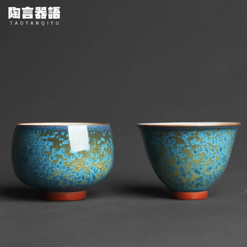 Yuzhou Junyao personal large teacup floating green blue jade crude mineral oil drops Tianmu personality kung fu tea ceremony sin