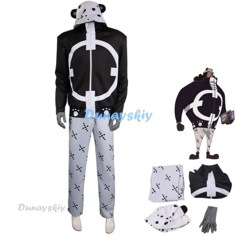 Anime Bartholemew Kuma Cosplay Costume Sorbet Kingdom Pacifist Black Coat Hat Uniform Full Set Adult Man Carnival Halloween Suit