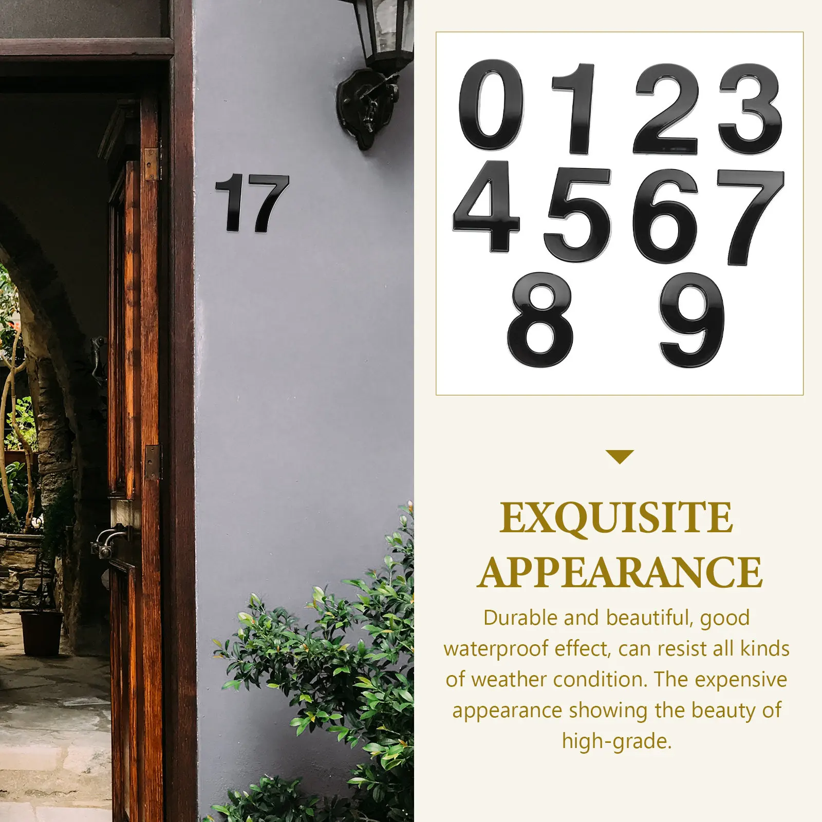

Набор из 10 самоклеящихся номерных табличек из ABS-пластика с гальваническим покрытием для дома, почтового ящика, двери комнаты, квартиры, отеля, улицы