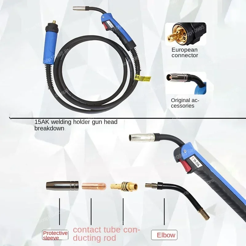 15AK MIG Welding Torch 3m 10ft Air Cooled Euro Connector MAG Welder Gun for 180A Welding Machine - 10ft Length