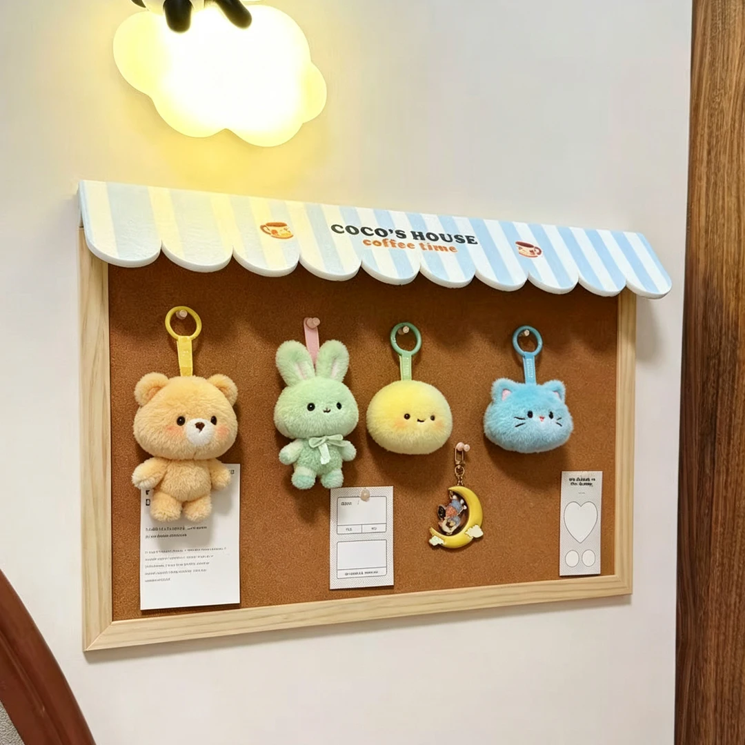 Korean Solid Wood Eaves Cork Board Felt Board Photo Wall Plush Toy Keychain Storage Display Wall Background Message Board Gift