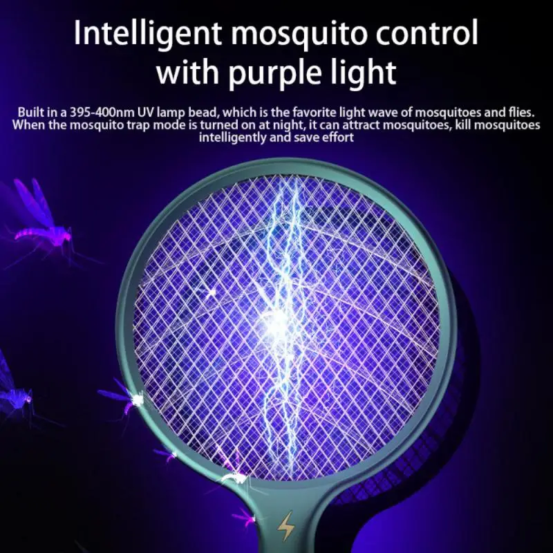 

In 1 LED Electric Mosquito Swatter USB Rechargeable Anti Fly Bug Zapper Killer Racket Pest Control Product Handhel