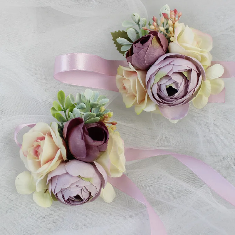 Roxo Boutonniere e pulso Corsage, Etiqueta Do Casamento, Celebração De Negócios, Convidados De Conferência, Peito Flor, DH99