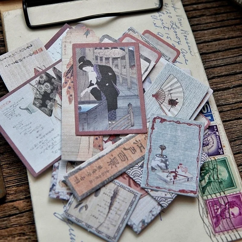 43 Pieces Vintage Craft Paper Decorative Junk Journal Ephemera Retro DIY Label Diary Album Scrapbooking Material Paper Japanese