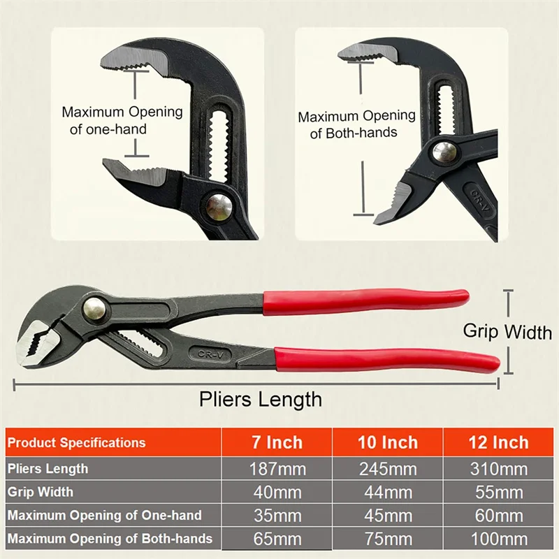 Water Pump Pliers Push Button Quick Adjustable Pliers Quick Channel Lock Pliers V-Jaw Tongue Groove Plier Wrench for Water Pump