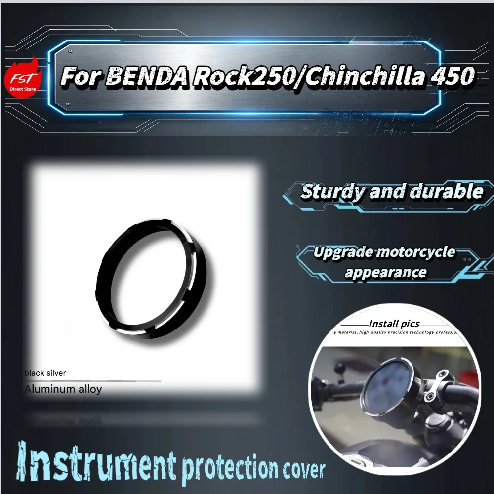 

For Benda Rock250 Chinchilla450 Dashboard Protective Shell, Alloy Speedometer Decor Ring Anti-Impact Modified Motorbike Upgrade