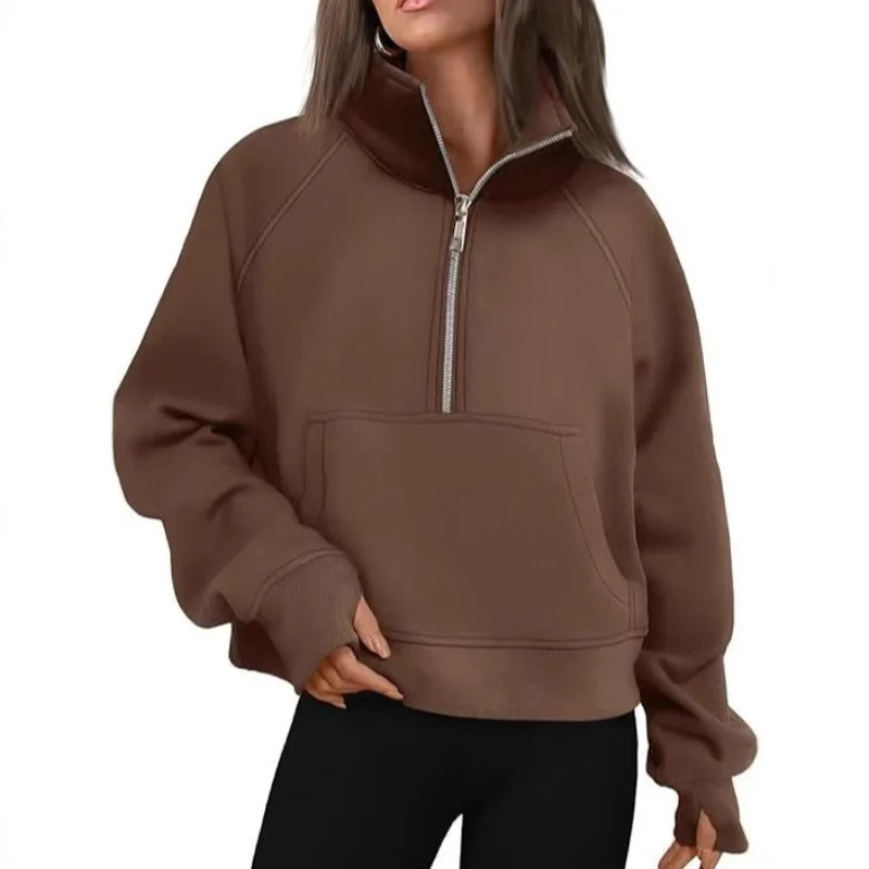 Women Sweatshirt Autumn Winter Fleece Loose Half Zip Jacket Y2K Fashion Casual Outdoor Daily Streetwear Ladies Athletic Coat