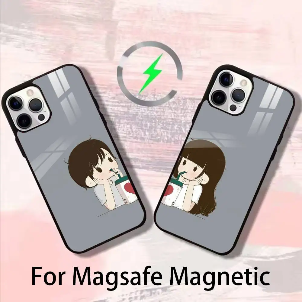 

couple wallpaper Phone Case For iPhone 17 16 15 14 13 12 Pro Max Plus for Magsafe Mirror Wireless Magnetic Cover