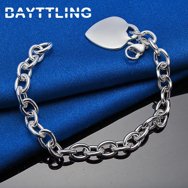 925 Sterling Silver 8 Inches Bracelet Beautiful Glossy Heart Pendant Bracelet For Women Fashion Charm Party Jewelry Accessories