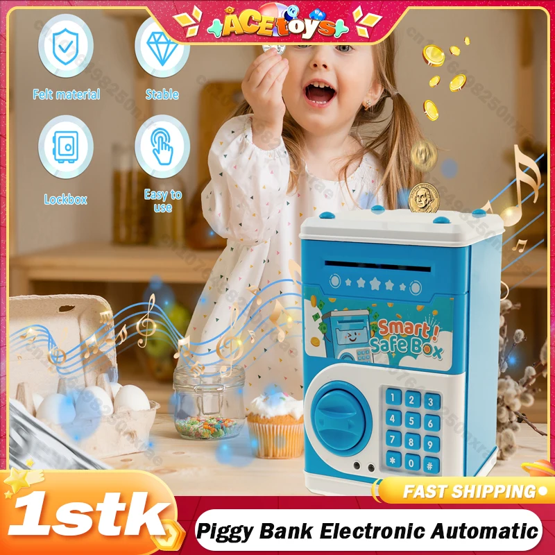 Piggy Bank Electronic Automatic Mini Safe Coins Cash Saving Roll Money Box Password Code Lock Coin Bank ATM Child Christmas Gift