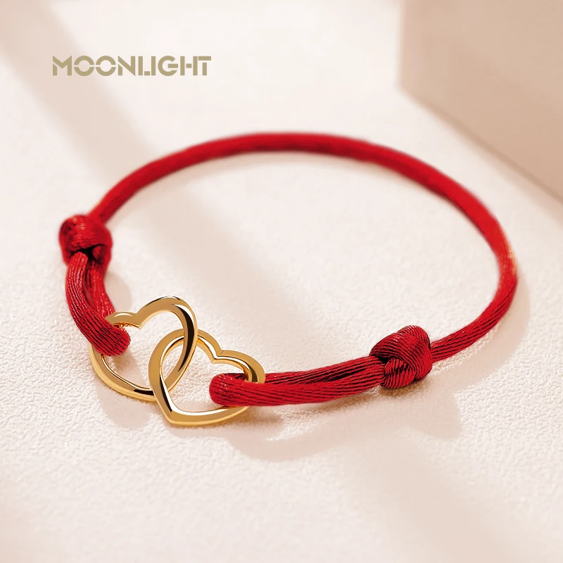 MOONLIGHT-pulsera con colgante de corazón y Cuerda de seda para mujer, brazalete ajustable, joyería a la moda, 14 colores