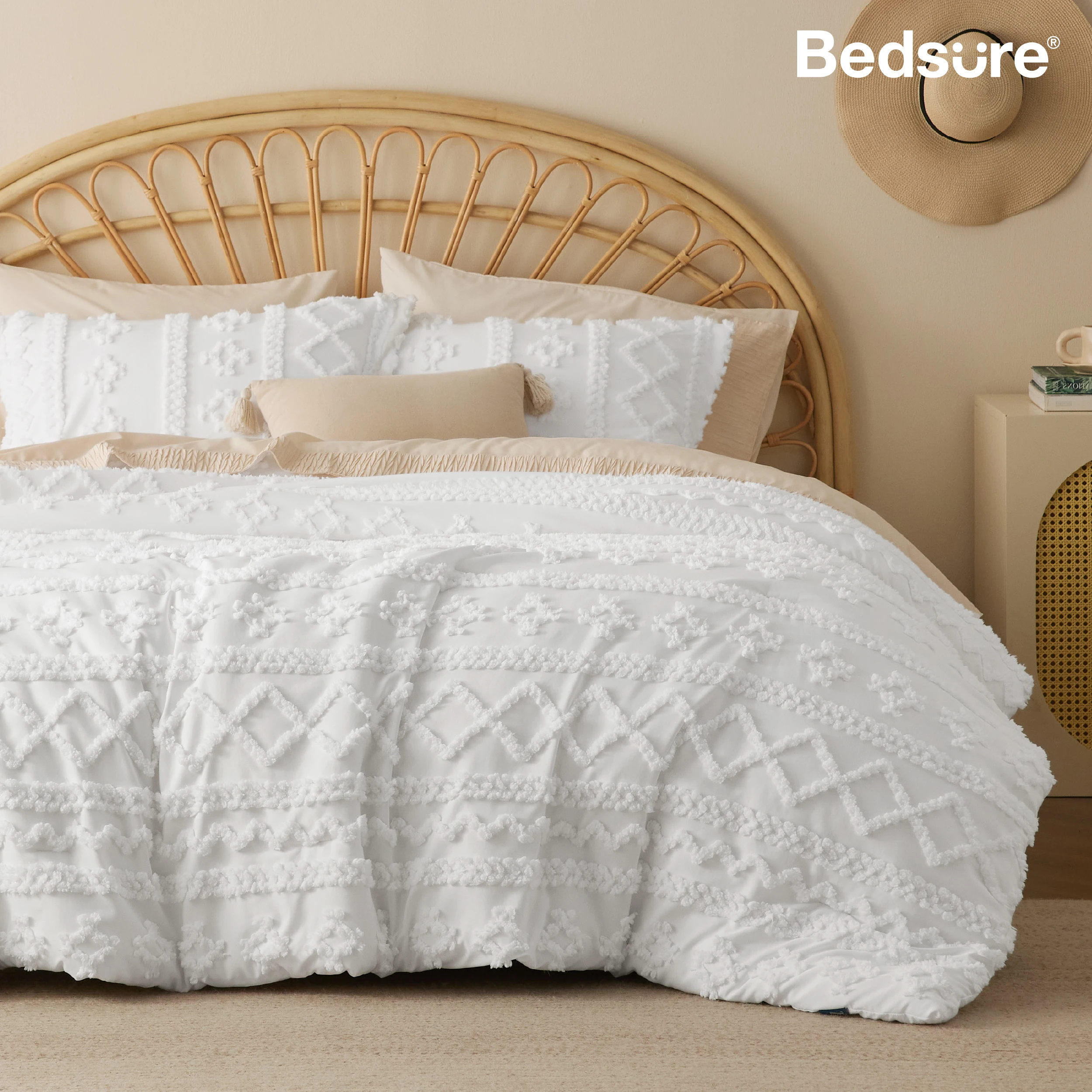 

Bedsure Tufted Boho Comforter Set - Farmhouse Shabby Chic Embroidery Bed Set, Soft Jacquard Comforter, Twin, Full, Queen, King