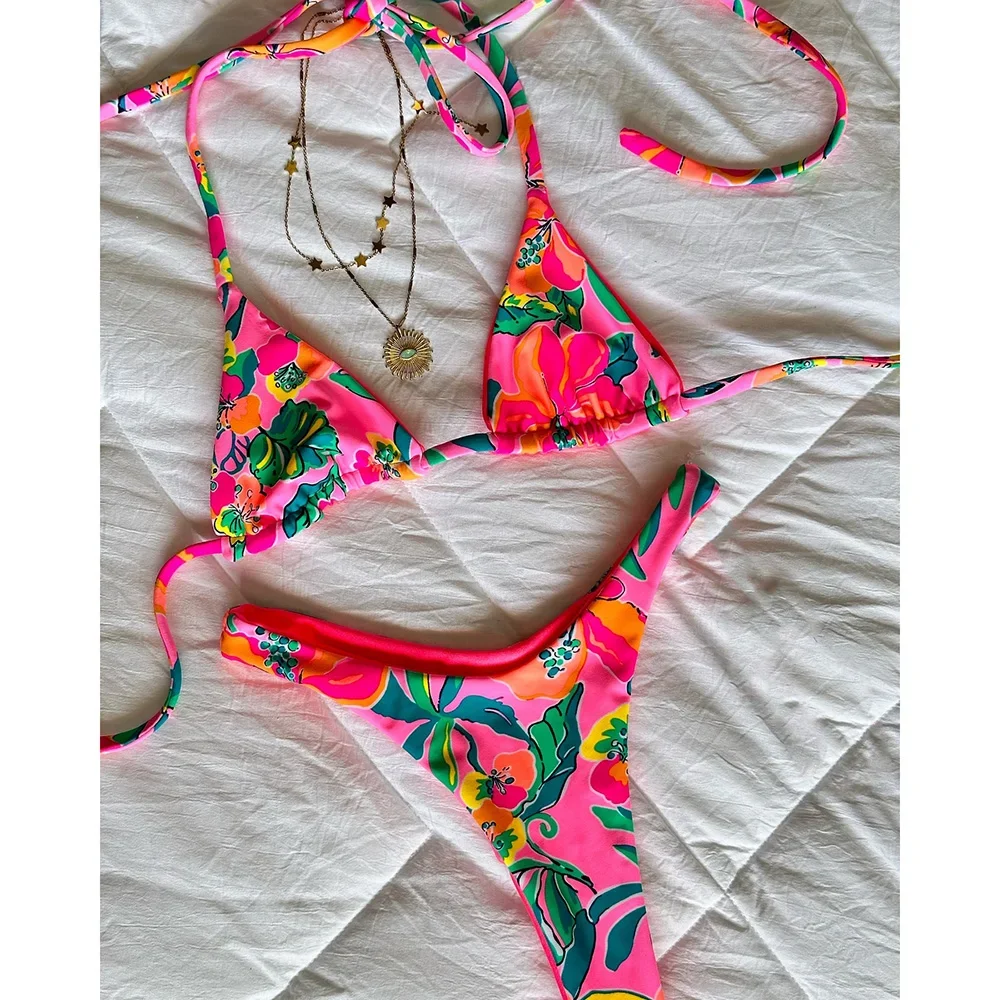 

2025 Halter Bikinis Women Swimsuit New Sexy Swimwear Print Brazilian Bikini Set Micro Biquini Female Cute Beachwear