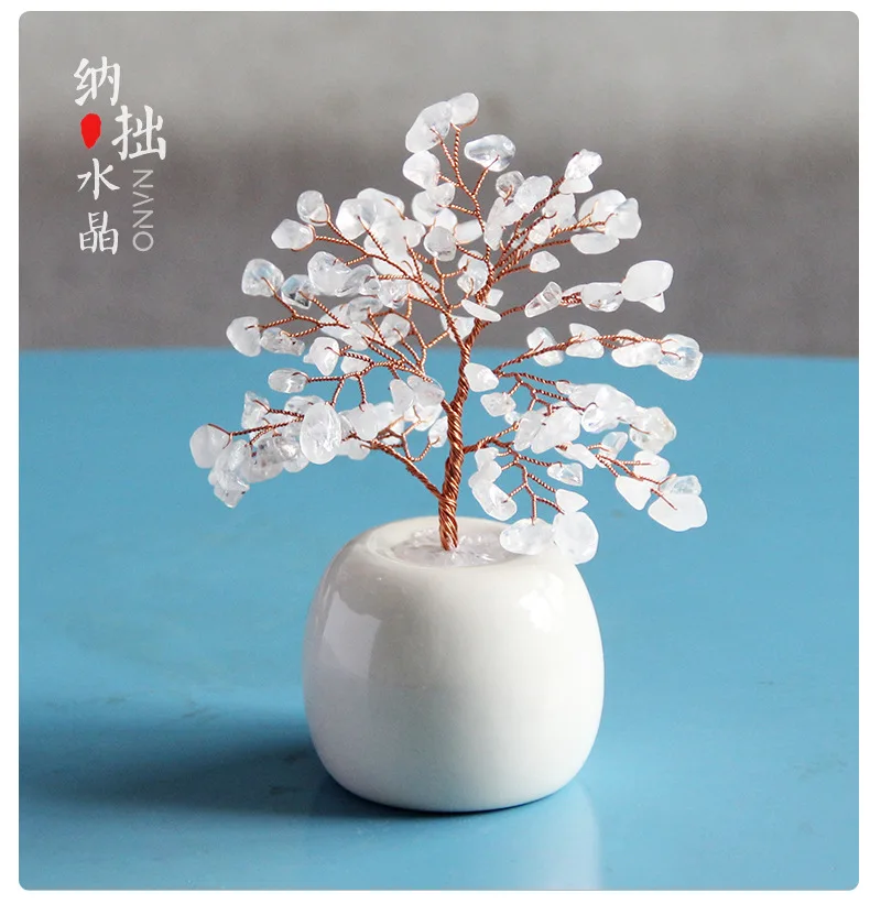 Mini albero della fortuna del desktop dell'ufficio dell'ornamento dell'albero di cristallo in polvere naturale