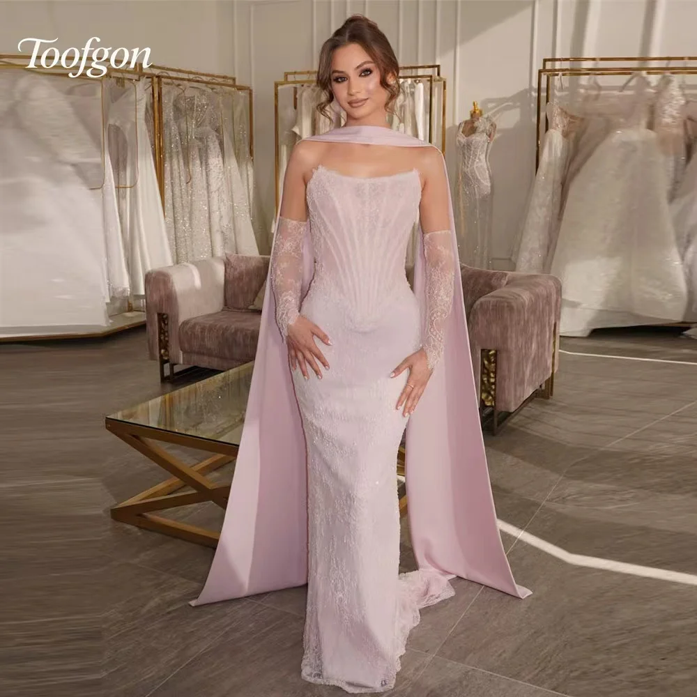 

Toofan индивидуальные розовые платья русалки для выпускного вечера с кружевными бусинами, Саудовская Аравия, Дубай, свадебные платья, длинное роскошное платье для фотосъемки невесты