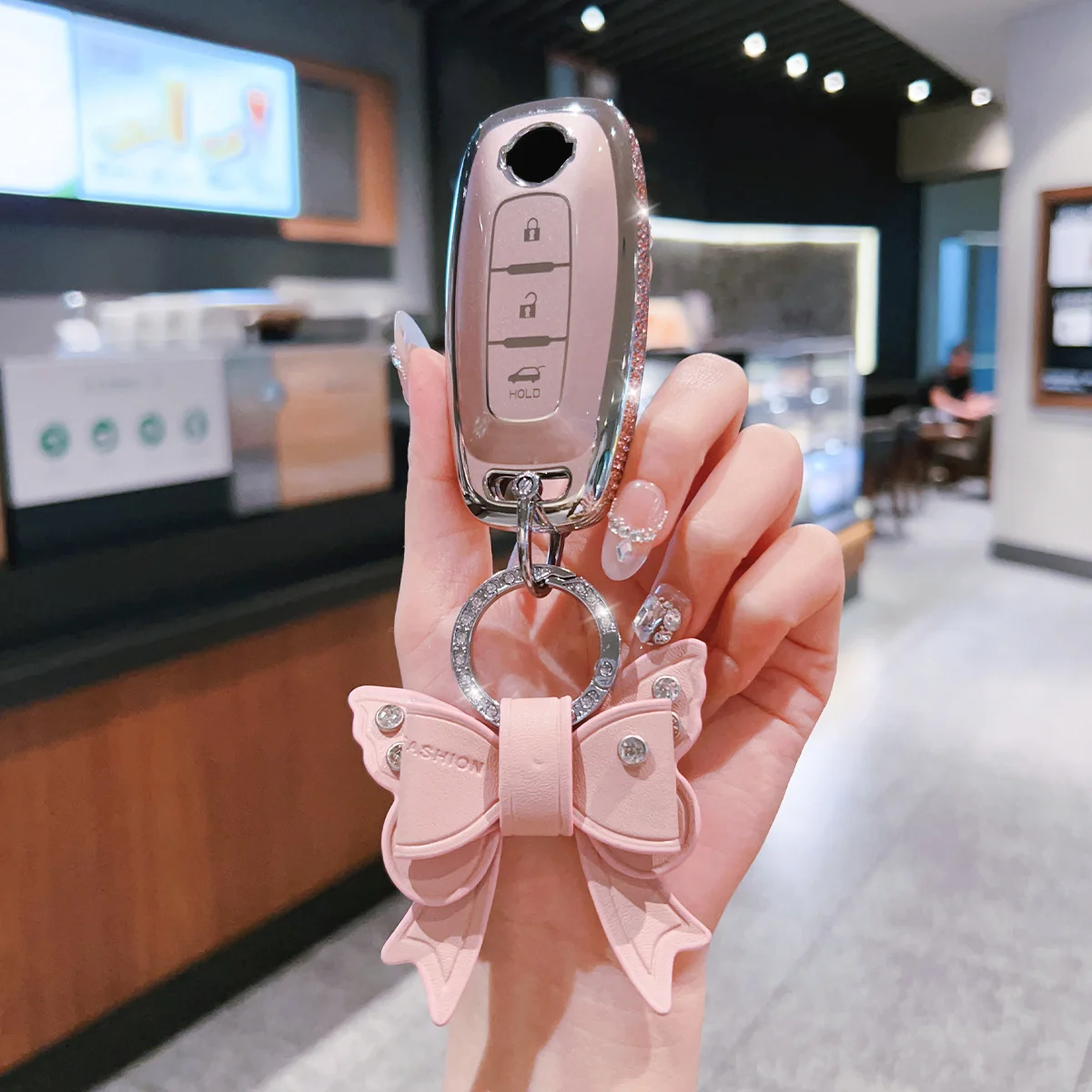 

Side Diamond Pink TPU for Nissan Versa Rogue Armada Sentra Qashqai X-Trail 3 Buttons 2022 2023 Remote Car Key Case Cover Holder